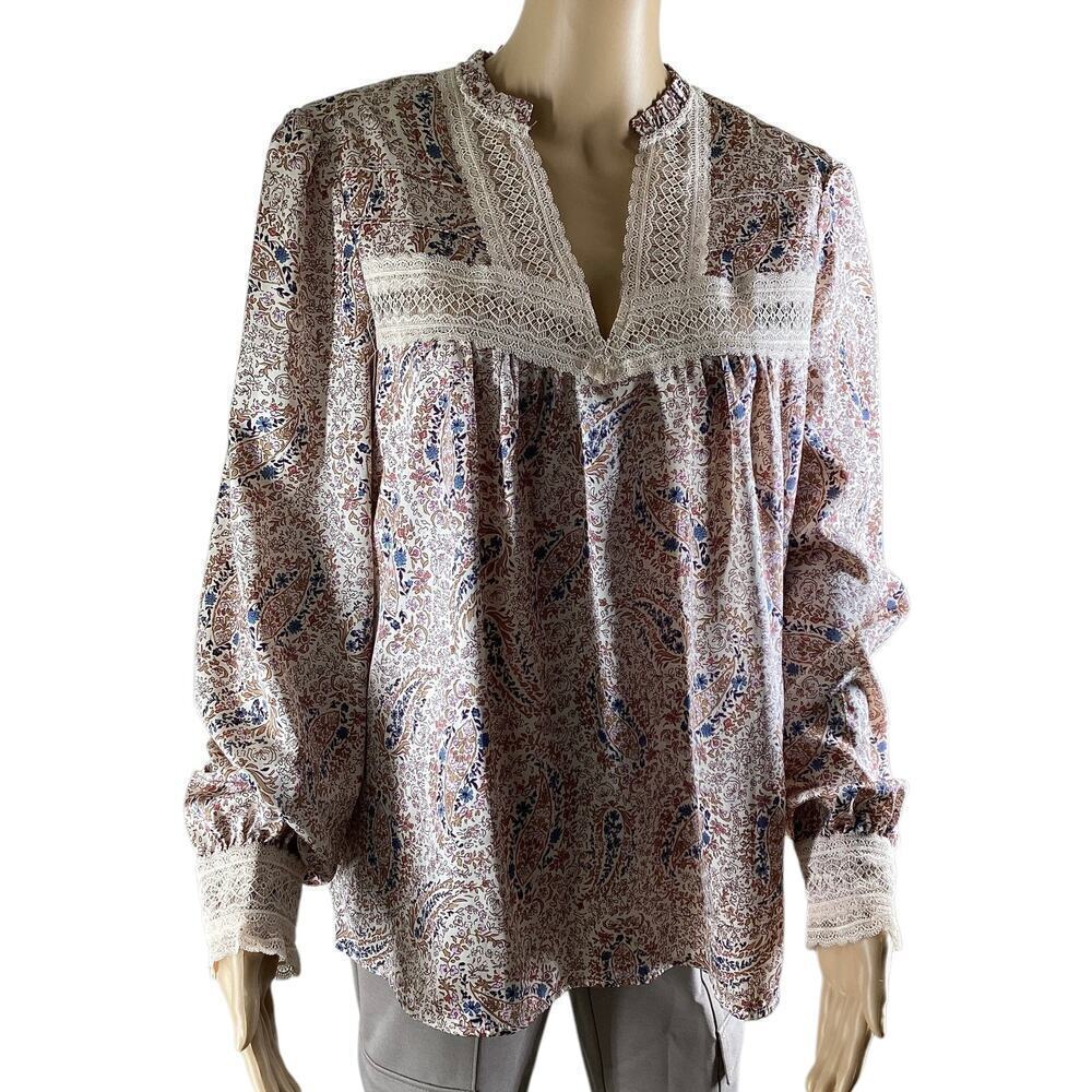 Tamara H. long sleeve floral print V-neck lace details women’s Large
